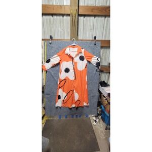 SHEIN Women's Orange w/Black/White Flowers Long Sleeve Front Button-Up Dress XL